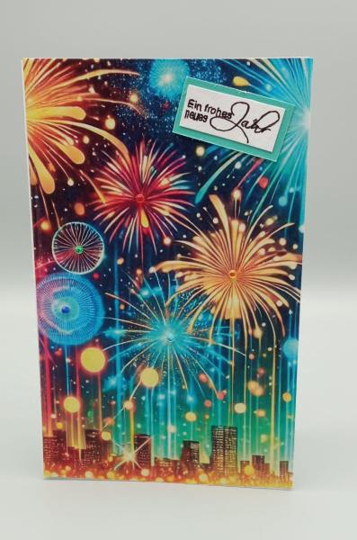 Handgefertigte Neujahrskarte mit Feuerwerk-Motiv